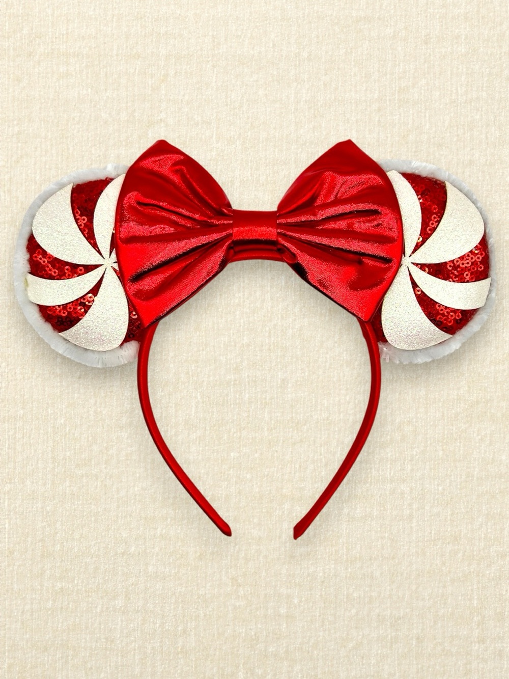 Peppermint Candy Cane Minnie Ears | Disney-Inspired Christmas Mouse Ears